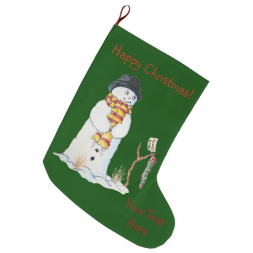 Cute snowman in the snow knitted patchwork large christmas stocking
