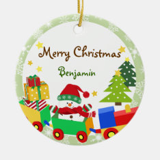 Cute Snowman In Toy Train Christmas Ornament at Zazzle