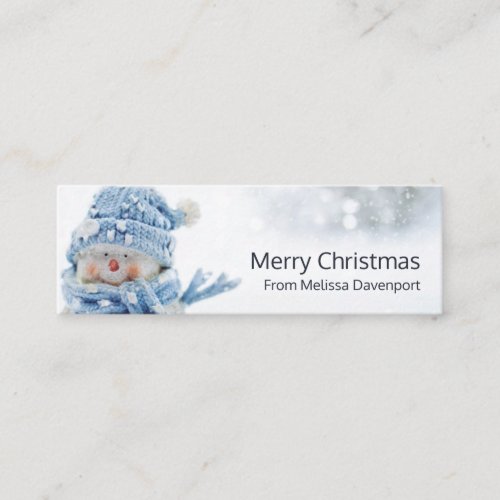 Cute Snowman in Winter Photo Christmas Greeting Mini Business Card