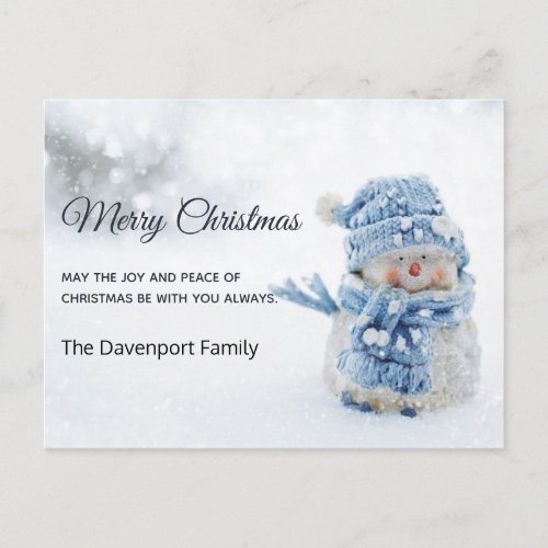 Cute Snowman in Winter Photo Christmas Holiday Postcard