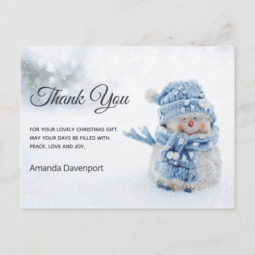 Cute Snowman in Winter Photo Christmas Thank You Postcard