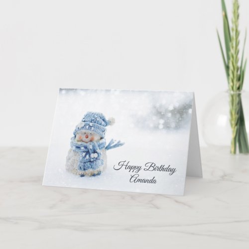 Cute Snowman in Winter Photograph Birthday Card