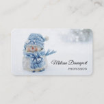 Cute Snowman in Winter Photograph Christmas Business Card<br><div class="desc">Business card with a cute photograph of a little snowman. Standing outside in the winter with snow falling all around. This cute little guy is dressed up in blue knitted hat and scarf. Your name or Business name in a fancy script font.</div>