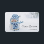 Cute Snowman in Winter Photograph Christmas Business Card<br><div class="desc">Business card with a cute photograph of a little snowman. Standing outside in the winter with snow falling all around. This cute little guy is dressed up in blue knitted hat and scarf. Your name or Business name in a fancy script font.</div>