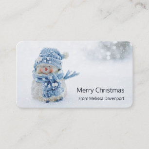 Cute Snowman in Winter Photograph Christmas Business Card