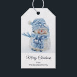 Cute Snowman in Winter Photograph Christmas Gift Tags<br><div class="desc">Christmas gift tags with a cute photograph of a little snowman. Standing outside in the winter with snow falling all around. This cute little guy is dressed up in blue knitted hat and scarf.</div>