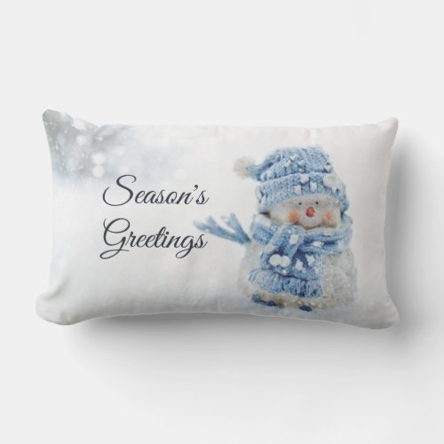 Cute Snowman in Winter Photograph Christmas Lumbar Pillow
