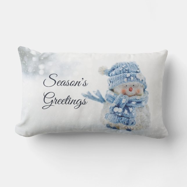 Cute Snowman in Winter Photograph Christmas Lumbar Pillow (Front)