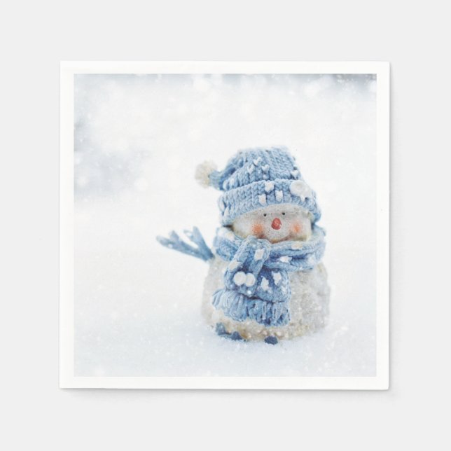 Cute Snowman in Winter Photograph Christmas Napkins (Front)