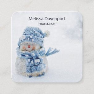 Cute Snowman in Winter Photograph Christmas Square Business Card