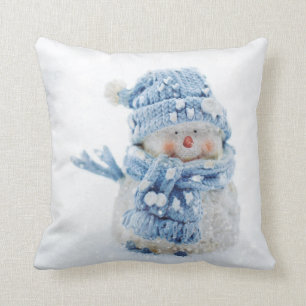 Cute Snowman in Winter Photograph Christmas Throw Pillow
