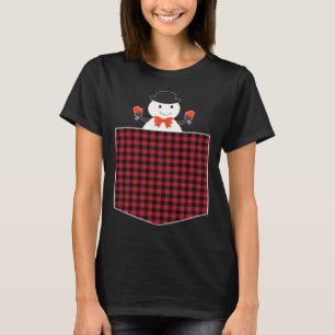 Cute Snowman Inside Buffalo Plaid Pocket Holiday C T-Shirt