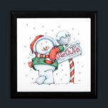 Cute Snowman Jewelry Box<br><div class="desc">Cute Snowman at the North Pole
Hold your valuables in this beautiful keepsake box. Made of lacquered wood, the jewelry box comes in golden oak, ebony black, emerald green, and red mahogany. Soft felt protects your jewelry and other collectibles.</div>