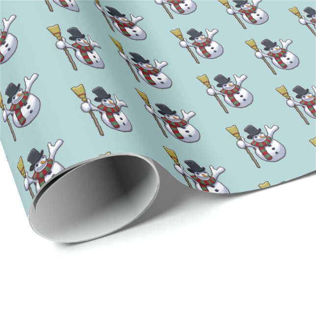 Cute Snowman Jolly Christmas Pixel Art Pattern Wrapping Paper (Roll Corner)