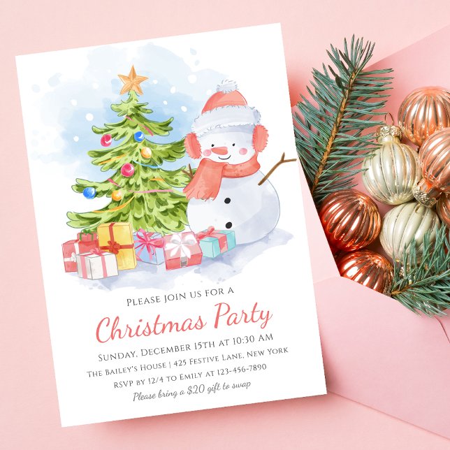 Cute Snowman Kids Christmas Party Invitation (Creator Uploaded)