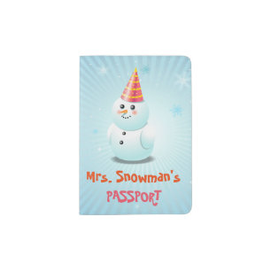 Cute Snowman Lady Cartoon Passport Holder