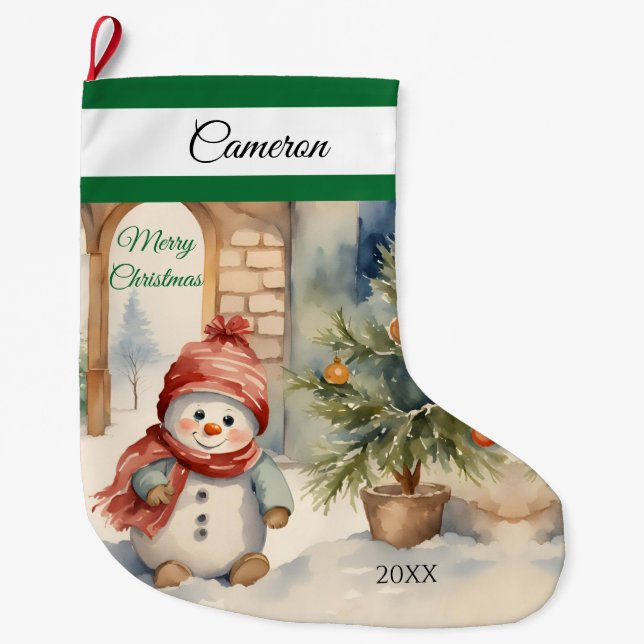 Cute Snowman Large Christmas Stocking (Front)