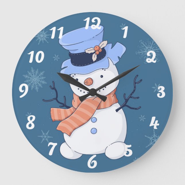 Cute Snowman Large Clock (Front)