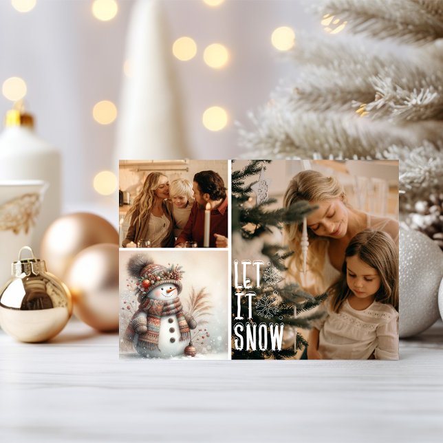 Cute Snowman Let it Snow 2 Photo Christmas Holiday Card (Creator Uploaded)