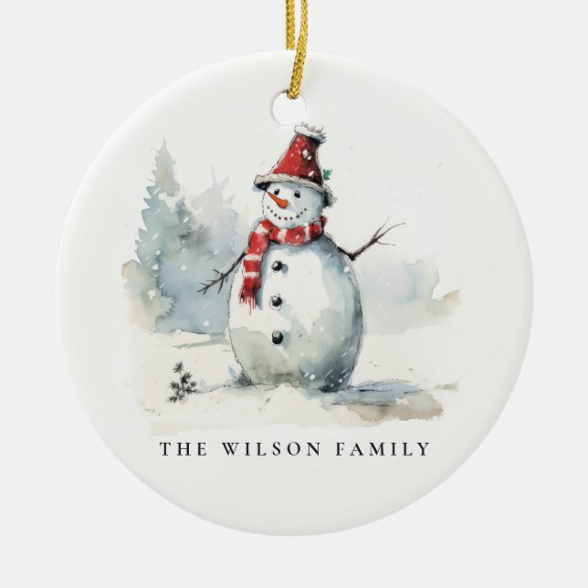 Cute Snowman Let It Snow Christmas 1 Photo Ceramic Ornament (Front)
