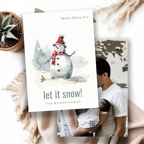 Cute Snowman Let It Snow Christmas 1 Photo Holiday Card