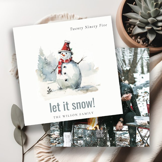 Cute Snowman Let It Snow Christmas 1 Photo Holiday Card (Creator Uploaded)