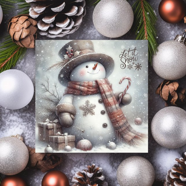 Cute Snowman Let it Snow Merry Christmas  Holiday Card (Creator Uploaded)