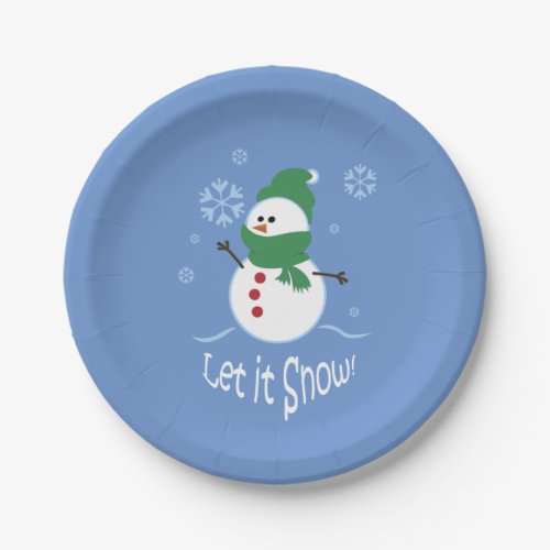 Cute Snowman Let it Snow Paper Plates