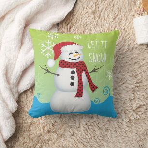 Cute Snowman Let It Snow Throw Pillow
