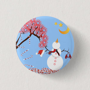 Cute Snowman Looking Up at the Moon Button