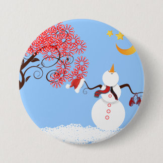 Cute Snowman Looking Up at the Moon Button