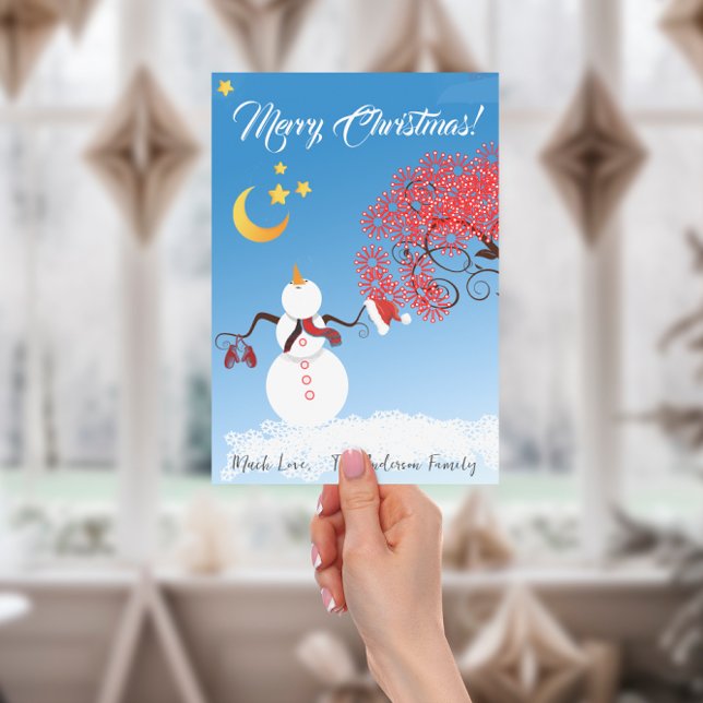 Cute Snowman Looking up at the Moon Holiday Card (Creator Uploaded)