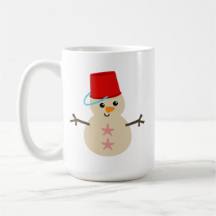 Cute Snowman Made of Sand with Pail for Hat Coffee Mug
