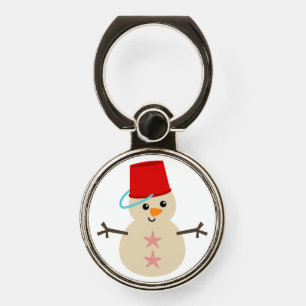 Cute Snowman Made of Sand with Pail for Hat Phone Ring Stand