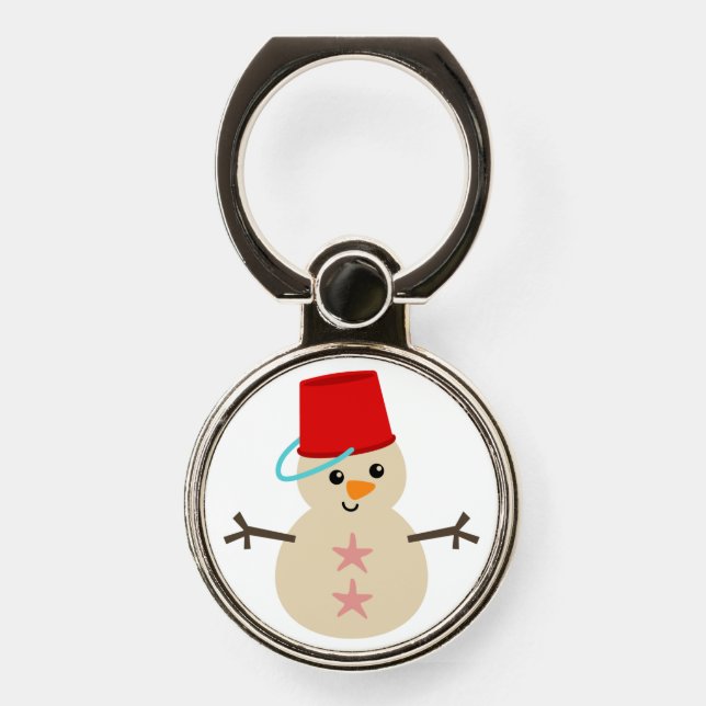 Cute Snowman Made of Sand with Pail for Hat Phone Ring Stand (Front)