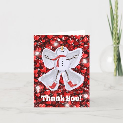 Cute Snowman Making a Snow Angel Thank You Card