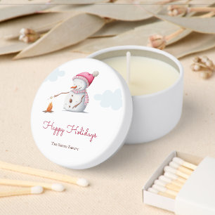 Cute Snowman Marshmallow Happy Holidays Mini Candle Favors