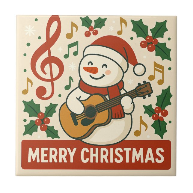 Cute Snowman Merry Christmas Ceramic Tile (Front)