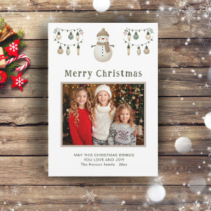 Cute Snowman Merry Christmas Family Photo Holiday Card