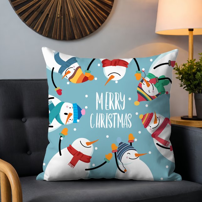 Cute Snowman Merry Christmas Festive Holidays Throw Pillow (Creator Uploaded)