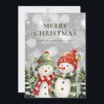 Cute Snowman Merry Christmas Holiday Card<br><div class="desc">Celebrate the holidays with this cute Merry Christmas card featuring two watercolor snowmen wearing hats and scarves.</div>