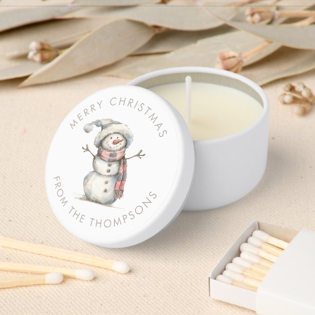Cute Snowman Merry Christmas Name Mini Candle Favors (Insitu)