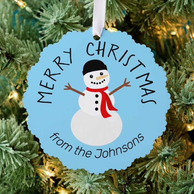 Cute Snowman Merry Christmas Ornament Card (Insitu (Tree))