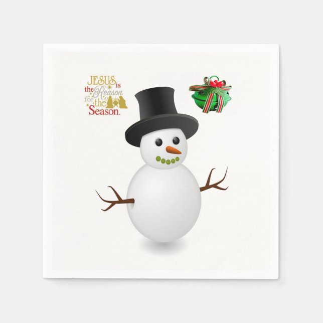 Cute Snowman Merry Christmas Paper Napkins (Front)