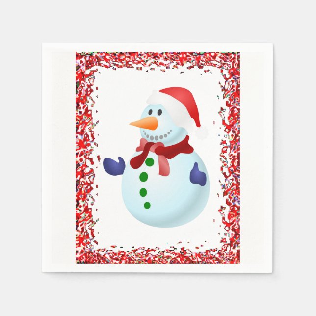 Cute Snowman Merry Christmas Paper Napkins (Front)