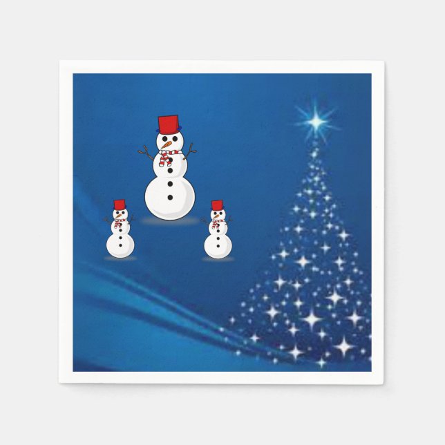Cute Snowman Merry Christmas Paper Napkins (Front)