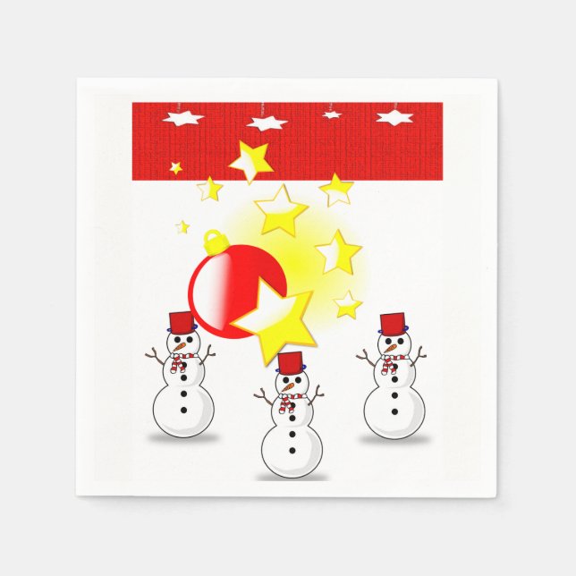 Cute Snowman Merry Christmas Paper Napkins (Front)