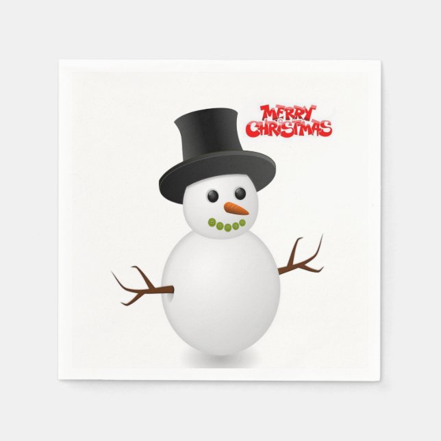Cute Snowman Merry Christmas Paper Napkins (Front)