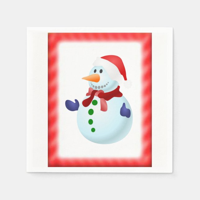 Cute Snowman Merry Christmas Paper Napkins (Front)