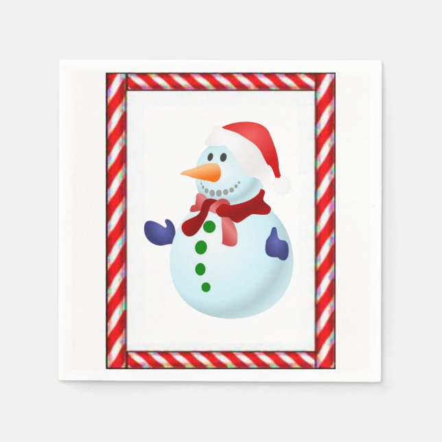 Cute Snowman Merry Christmas Paper Napkins (Front)
